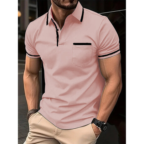 Tipped Short Sleeve Polo Shirt // Pink (XS)