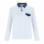Blue Collar & Pocket Long Sleeve Shirt // White (M)