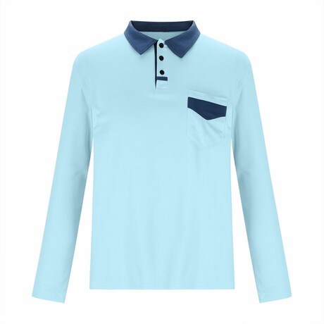 Blue Collar & Pocket Long Sleeve Shirt // Sky Blue (XS)