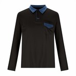 Blue Collar & Pocket Long Sleeve Shirt // Black (2XL)