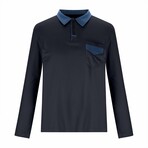 Blue Collar & Pocket Long Sleeve Shirt // Navy (2XL)