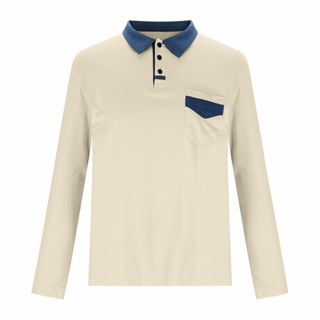 Blue Collar & Pocket Long Sleeve Shirt // Beige (XS)