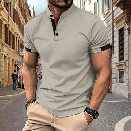 Mandarin Collar Short Sleeve Polo Shirt // Gray (XS)