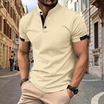 Mandarin Collar Short Sleeve Polo Shirt // Khaki (M)