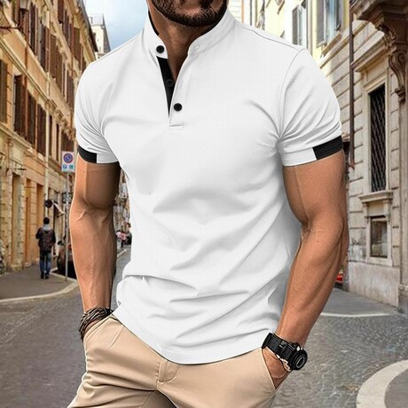 Mandarin Collar Short Sleeve Polo Shirt // White (XS)