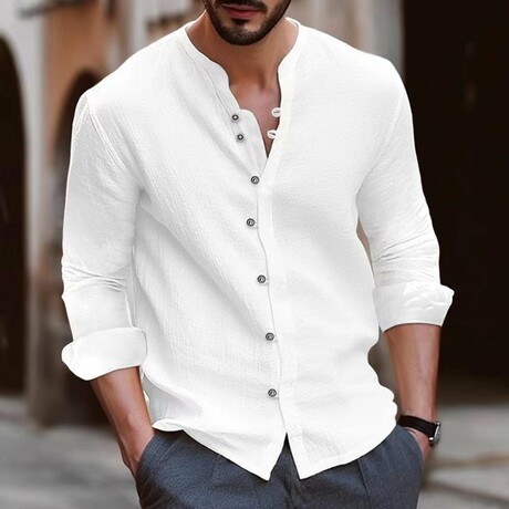 Henley Long Sleeve Button-Down // White (XS)