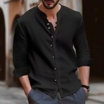 Henley Long Sleeve Button-Down // Black (L)