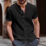 Henley Short Sleeve Button-Down // Black (L)
