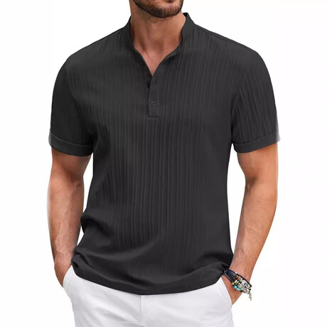 Striped Henley Short Sleeve Polo // Black (XS)