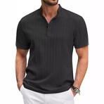 Striped Henley Short Sleeve Polo // Black (L)