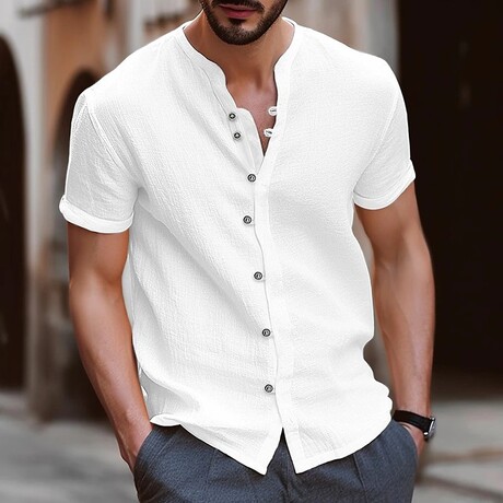 Henley Short Sleeve Button-Down // White (XS)