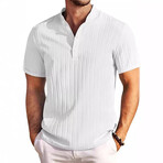 Striped Henley Short Sleeve Polo // White (XL)