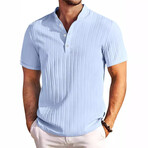 Striped Henley Short Sleeve Polo // Light Blue (2XL)