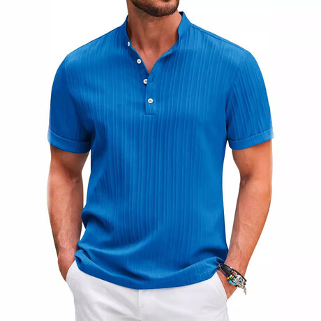Striped Henley Short Sleeve Polo // Royal Nlue (XS)
