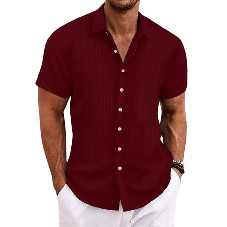 Striped Short Sleeve Button-Down // Dark Red (XS)
