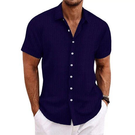 Striped Short Sleeve Button-Down // Navy Blue (XS)