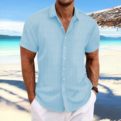 Striped Short Sleeve Button-Down // Light Blue (XS)