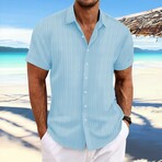 Striped Short Sleeve Button-Down // Light Blue (M)
