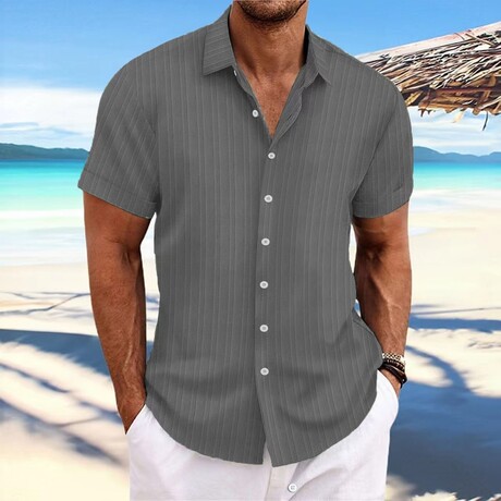 Striped Short Sleeve Button-Down // Gray (XS)