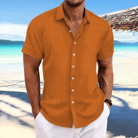Striped Short Sleeve Button-Down // Orange (XS)