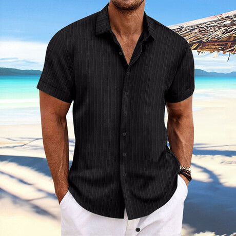 Striped Short Sleeve Button-Down // Black (XS)