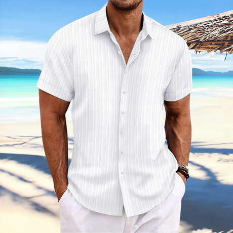 Striped Short Sleeve Button-Down // White (XS)