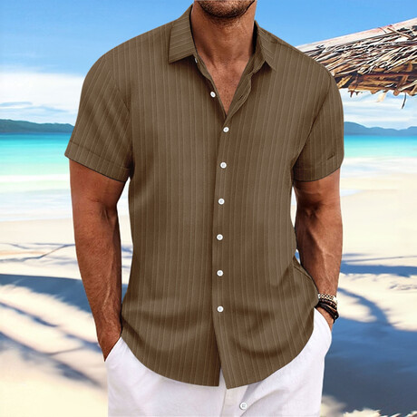 Striped Short Sleeve Button-Down // Brown (XS)