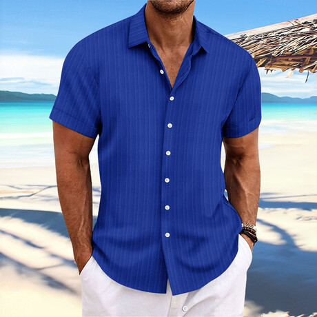 Striped Short Sleeve Button-Down // Blue (XS)