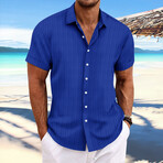 Striped Short Sleeve Button-Down // Blue (XL)