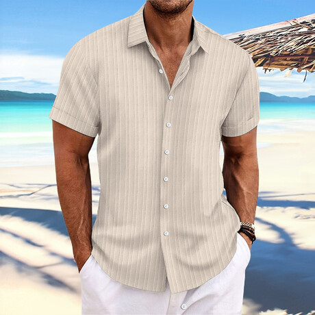 Striped Short Sleeve Button-Down // Khaki (XS)