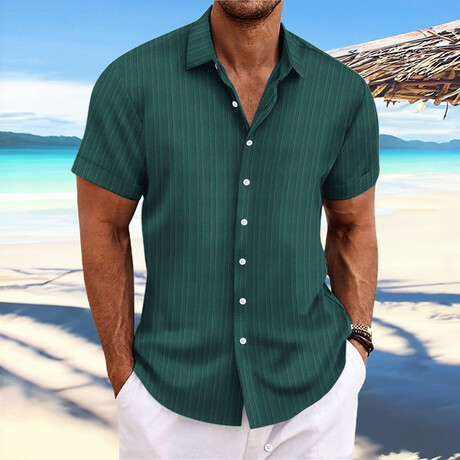 Striped Short Sleeve Button-Down // Green (XS)