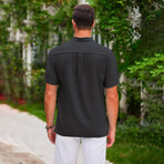 Striped Henley Short Sleeve Polo // Black (L)