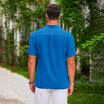 Striped Henley Short Sleeve Polo // Royal Nlue (2XL)