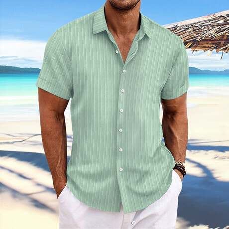 Striped Short Sleeve Button-Down // Light Green (XS)