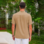 Striped Henley Short Sleeve Polo // Khaki (XL)