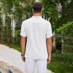 Striped Henley Short Sleeve Polo // White (XL)
