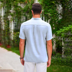 Striped Henley Short Sleeve Polo // Light Blue (2XL)