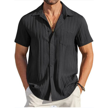 Striped Jaquard Short Sleeve Button-Down // Black (XS)