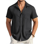 Striped Jaquard Short Sleeve Button-Down // Black (L)