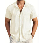 Striped Jaquard Short Sleeve Button-Down // White (2XL)