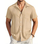 Striped Jaquard Short Sleeve Button-Down // Khaki (XL)