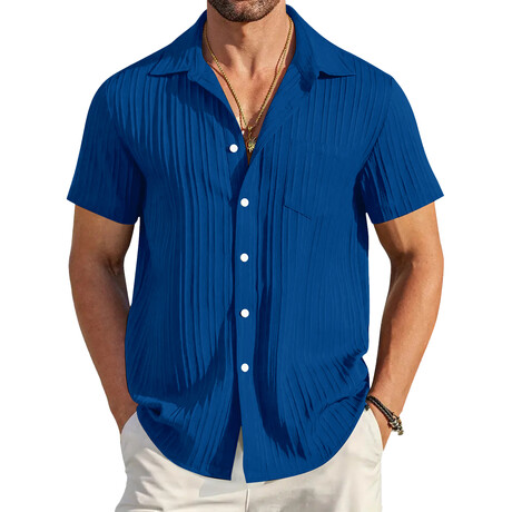 Striped Jaquard Short Sleeve Button-Down // Blue (XS)