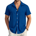 Striped Jaquard Short Sleeve Button-Down // Blue (XL)