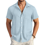 Striped Jaquard Short Sleeve Button-Down // Light Blue (L)