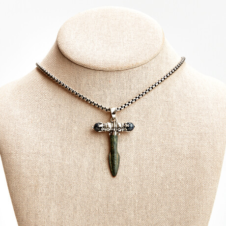 Ancient Greek Arrowhead // Silver and Sapphire Pendant