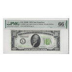 1928 B $ 10 Federal Reserve Note LIGHT GREEN SEAL PMG 66 EPQ TOP OF THE POP # 813