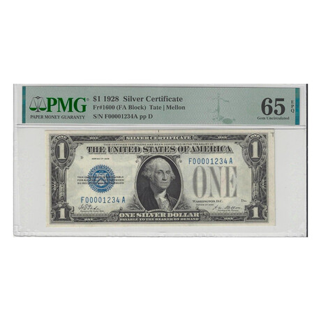 1928 $ 1 Silver Certificate EXTREMLY LOW 4 DIGIT AND BINARY SERIAL NUMBER 00001234 # 234