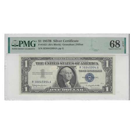 1957 B $ 1 Silver Certificate HIGH GRADE PMG 68 # 994