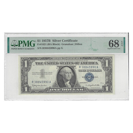 1957 B $ 1 Silver Certificate HIGH GRADE PMG 68 # 990