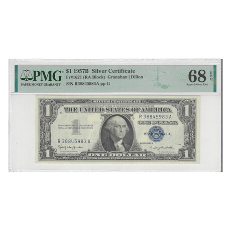 1957 B $ 1 Silver Certificate HIGH GRADE PMG 68 # 983
